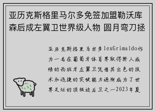 亚历克斯格里马尔多免签加盟勒沃库森后成左翼卫世界级人物 圆月弯刀拯救球队